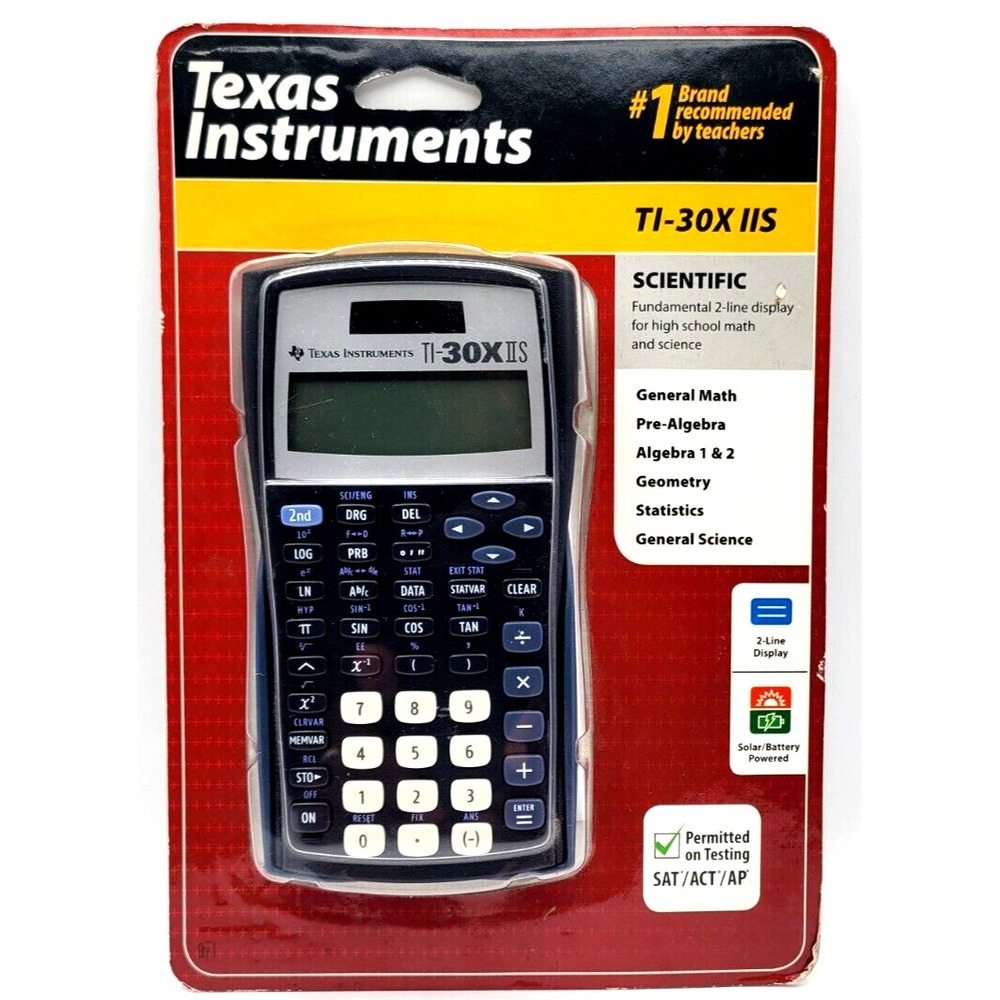 TEXAS INSTRUMENTS TI-30X IIS SCIENTIFIC 2 LINE CALCULATOR‎ BLACK SOLAR POWER NEW